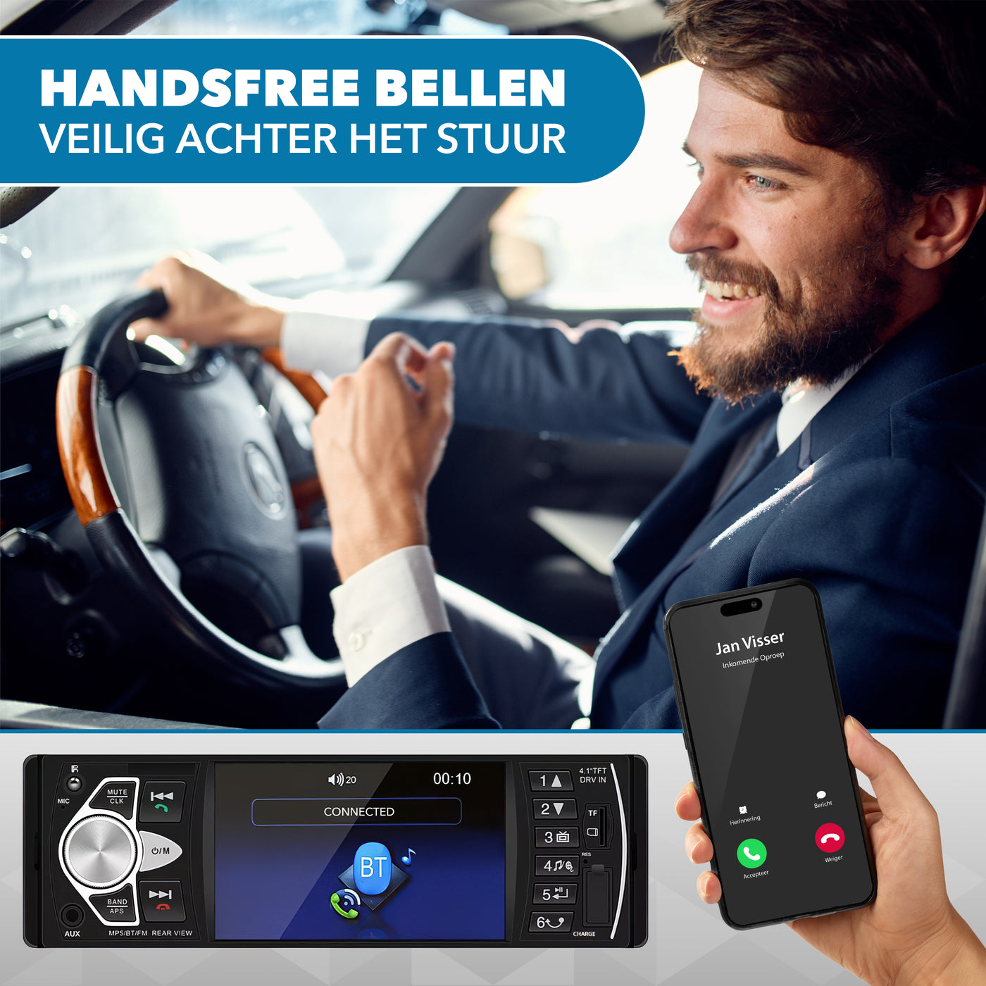 Universele Autoradio met Bluetooth, USB & Aux - Handsfree bellen - Radio met Microfoon - Inclusief Achteruitrijcamera - AC products