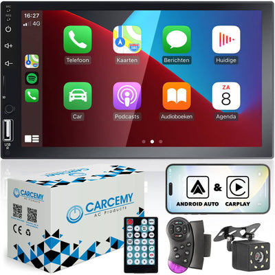 Universele Autoradio met APPLE CARPLAY en ANDROID AUTO, Bluetooth, USB & Aux - Handsfree - Mirrorlink - Radio met Microfoon - GRATIS Achteruitrijcamera - AC products