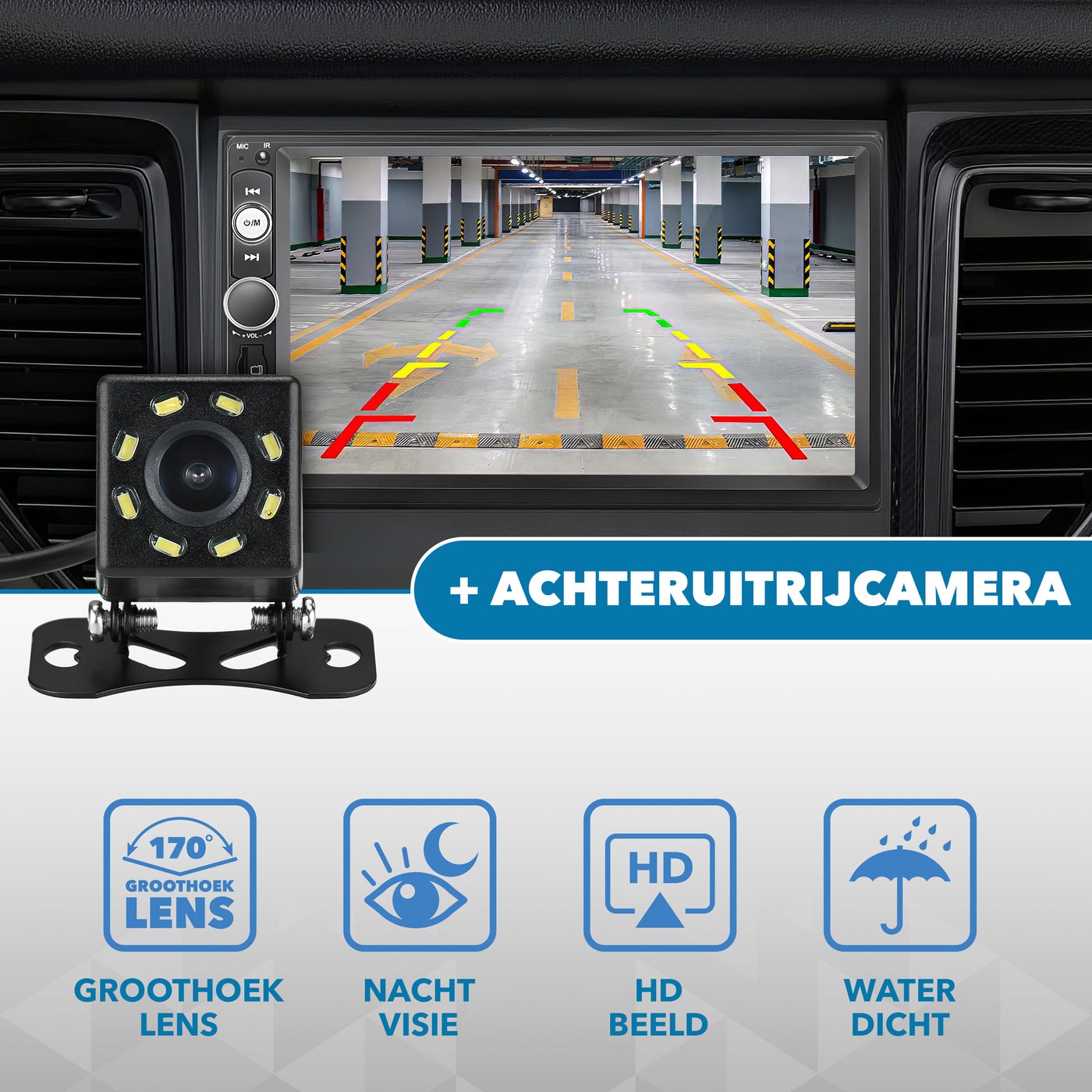 Carcemy Autoradio met Bluetooth voor alle auto's - USB & Aux - Handsfree bellen - Mirrorlink - Met ingebouwde Microfoon - Inclusief 8 Led Achteruitrijcamera - AC products