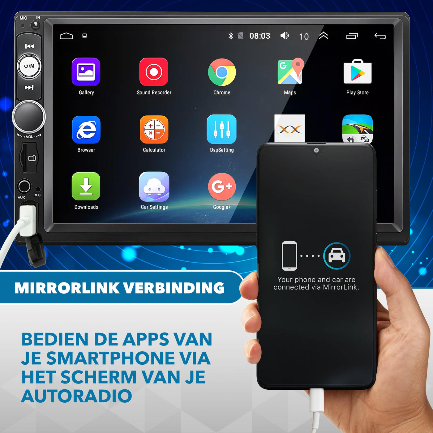 Carcemy Autoradio met Bluetooth voor alle auto's - USB & Aux - Handsfree bellen - Mirrorlink - Met ingebouwde Microfoon - Inclusief 8 Led Achteruitrijcamera - AC products