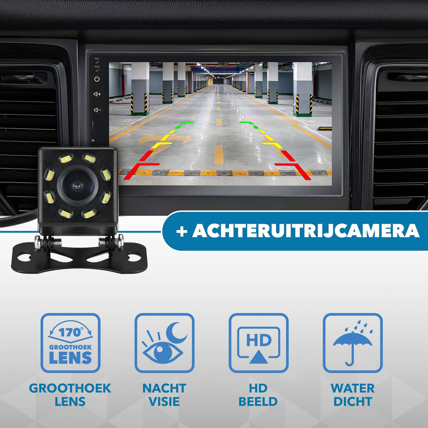 Universele Autoradio met Bluetooth, USB & Aux - Handsfree - Mirrorlink - Radio met Microfoon - Inclusief Achteruitrijcamera - AC products