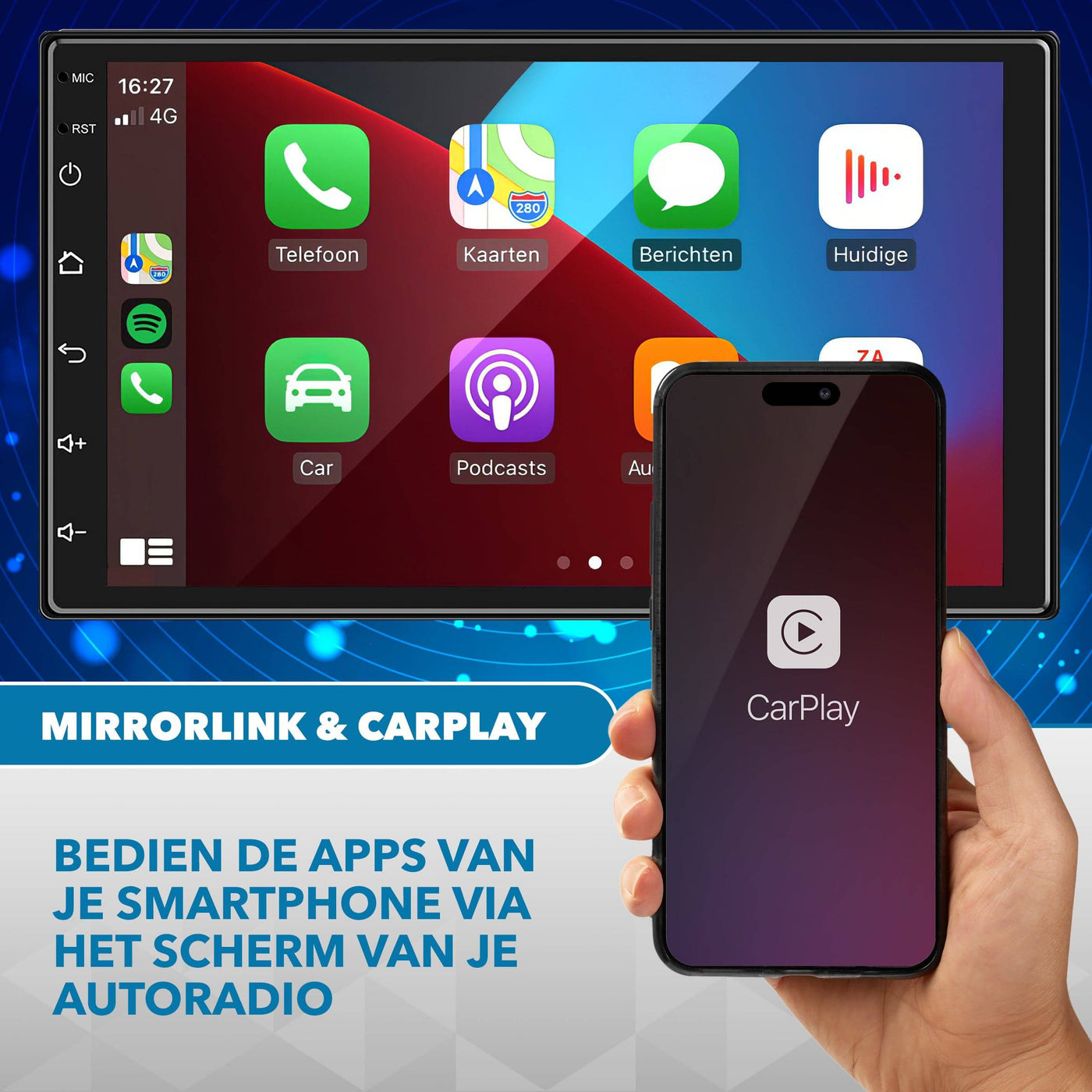 Universele Autoradio - Apple Carplay & Android Auto -Bluetooth - Navigatie - Handsfree - Android met Google Play -7'' Touchscreen - AC products