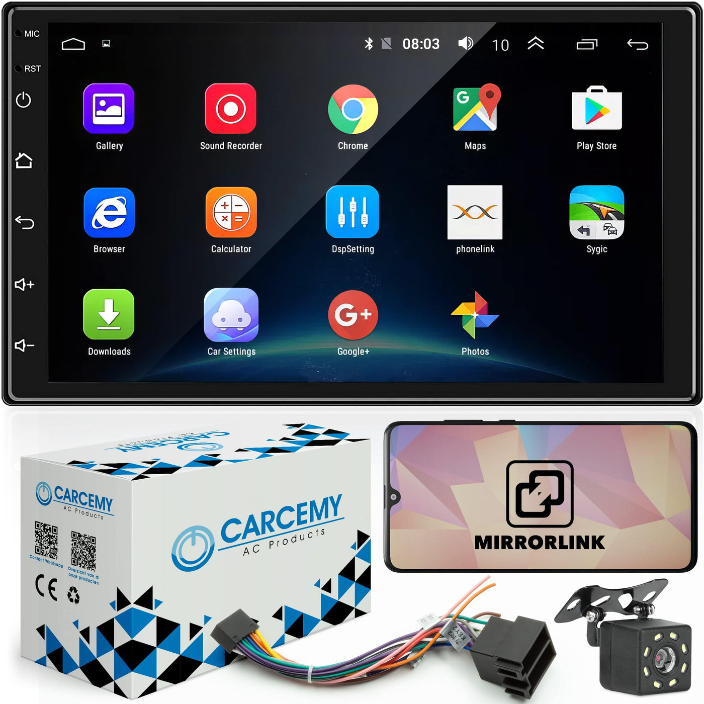 Carcemy Universele Android Autoradio met Bluetooth - Navigatie - Google Play - GRATIS Achteruitrijcamera - AC products