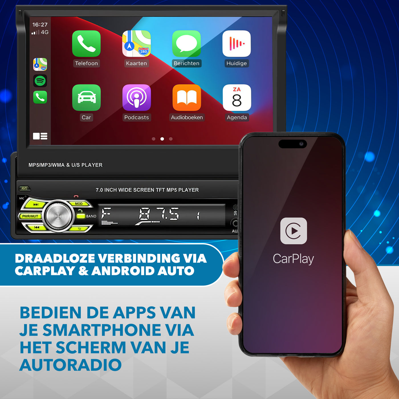 Universelles ANDROID Autoradio Klappdisplay 1 Din | CarPlay und Android Auto | Navigation