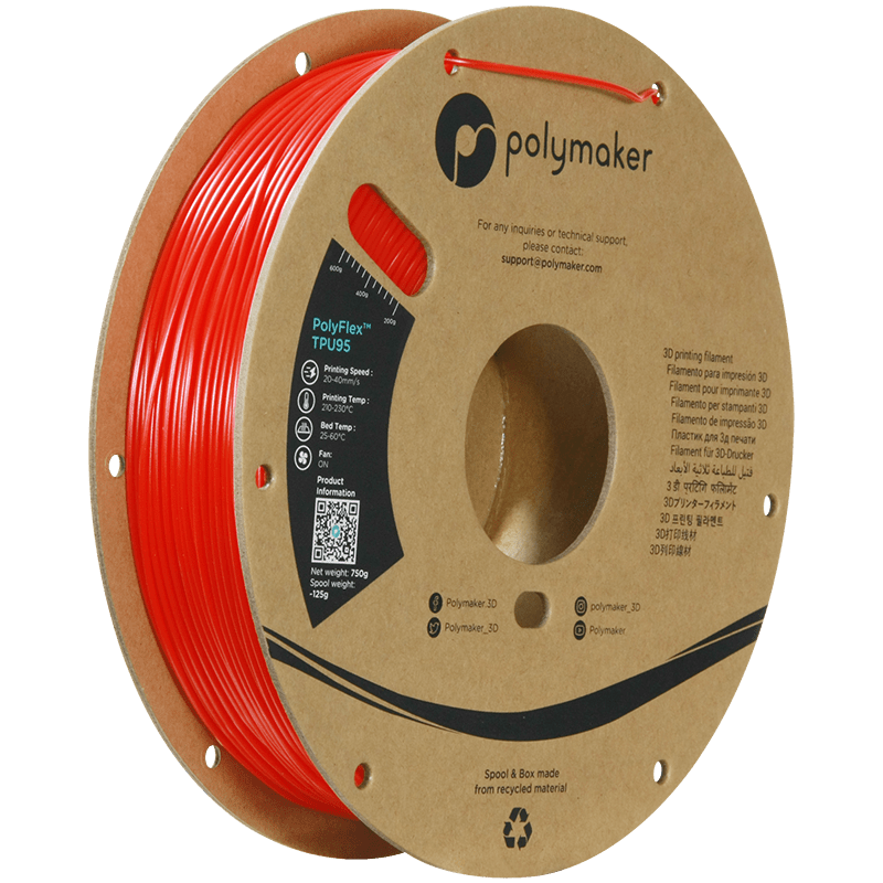 Polymaker PolyFlex TPU-95A filament 1,75 mm Red 750 Gr - AC products