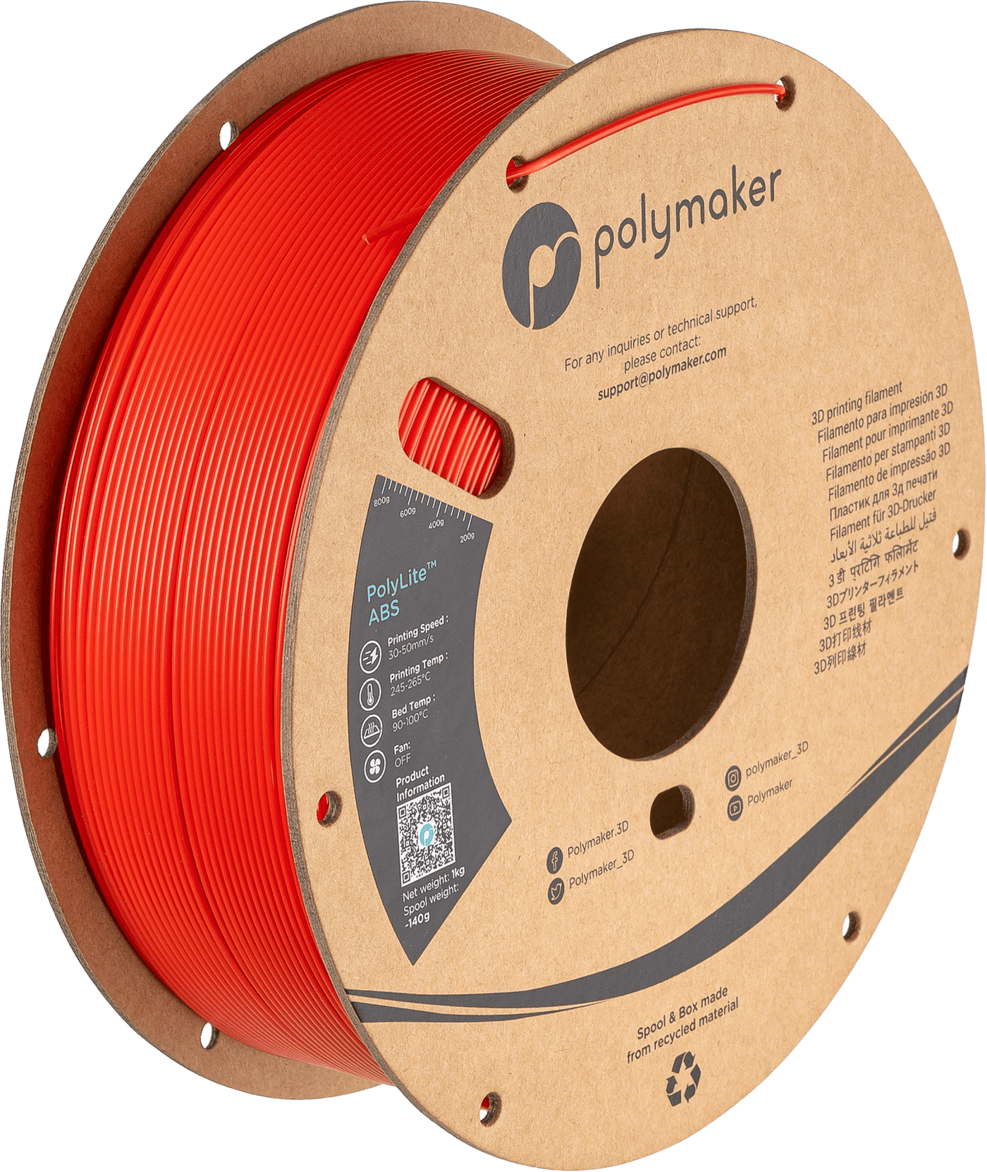 Polymaker PolyLite ABS Filament Rood 1.75mm 1Kg - AC products