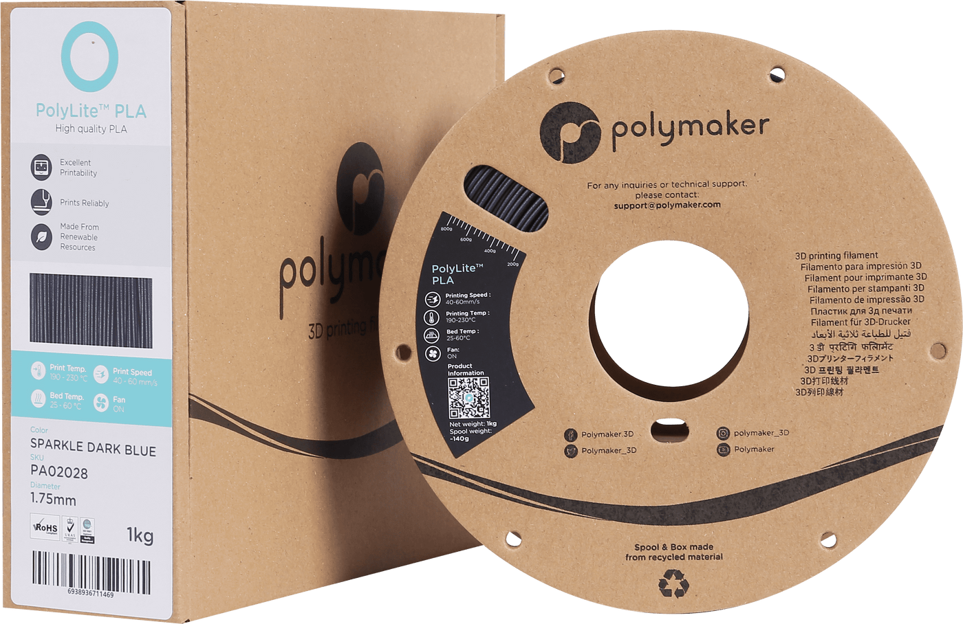 Polymaker PolyLite PLA Filament Sparkle Dark Blue 1,75mm 1KG - AC products